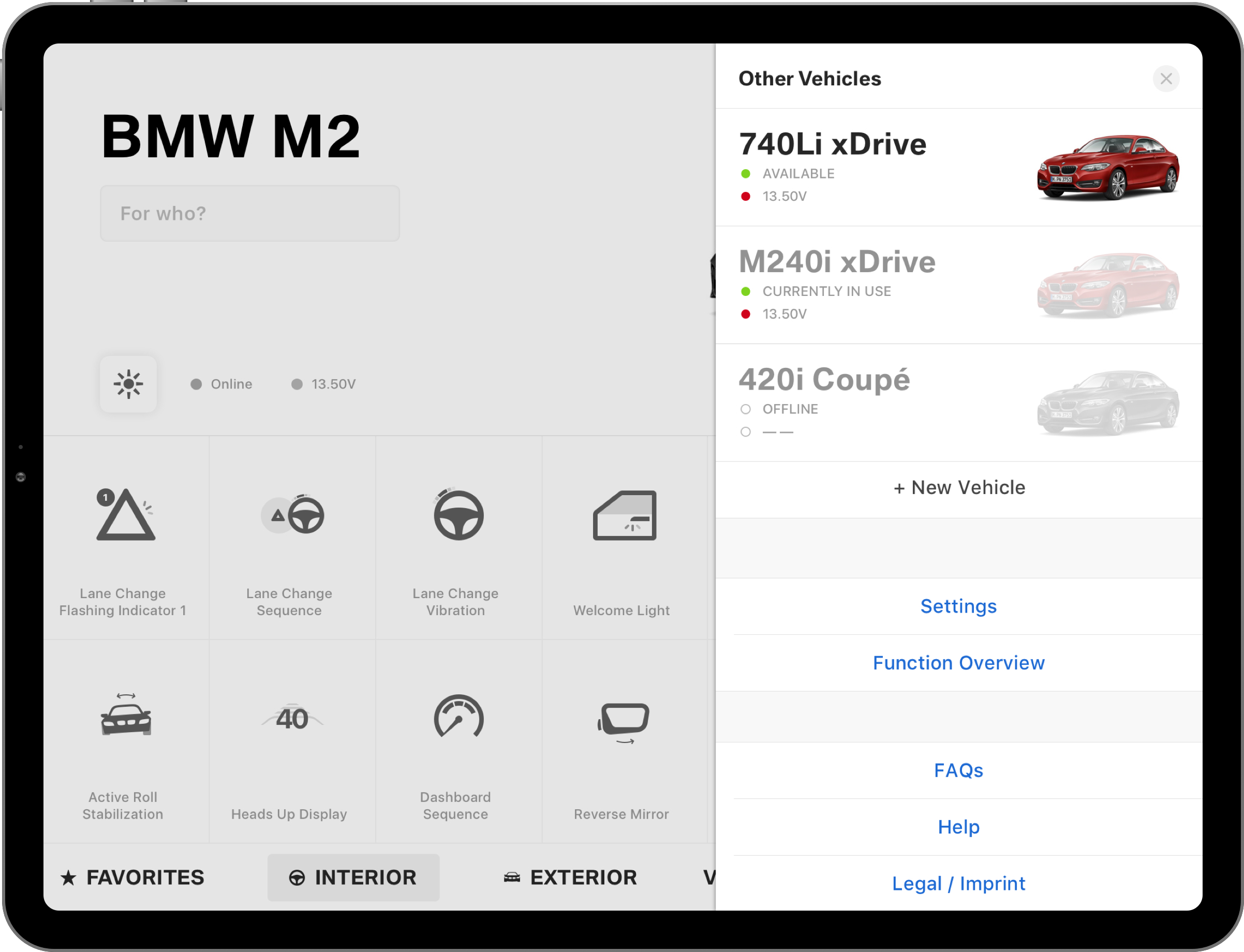 Genius Mode Tool sidebar to choose other vehicles