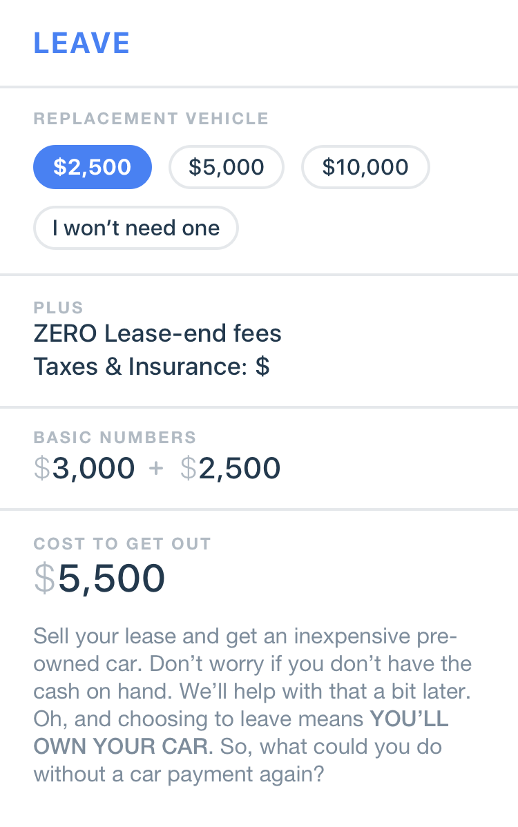 small UI box showing costs of leasing in Hamster's Lease Tool