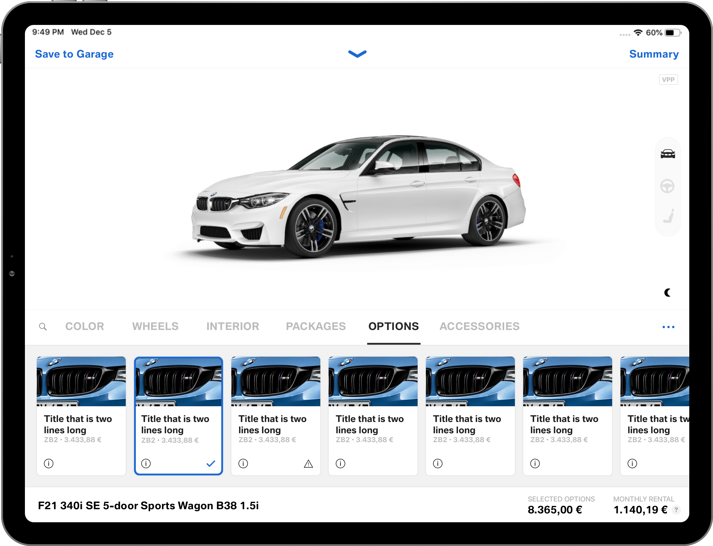 Mobile Customizer iOS app customization screen
