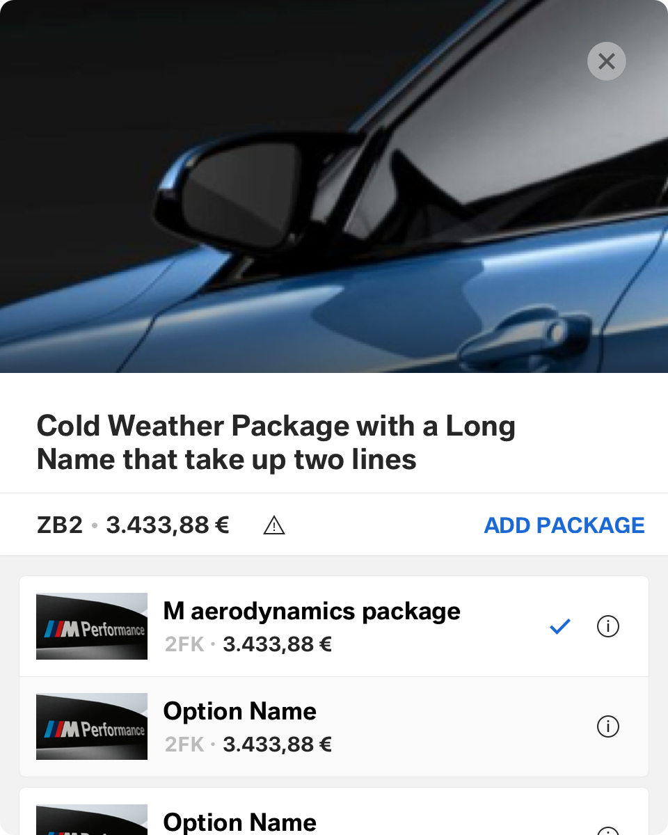 details of a feature package for the Mobile Customizer iOS app